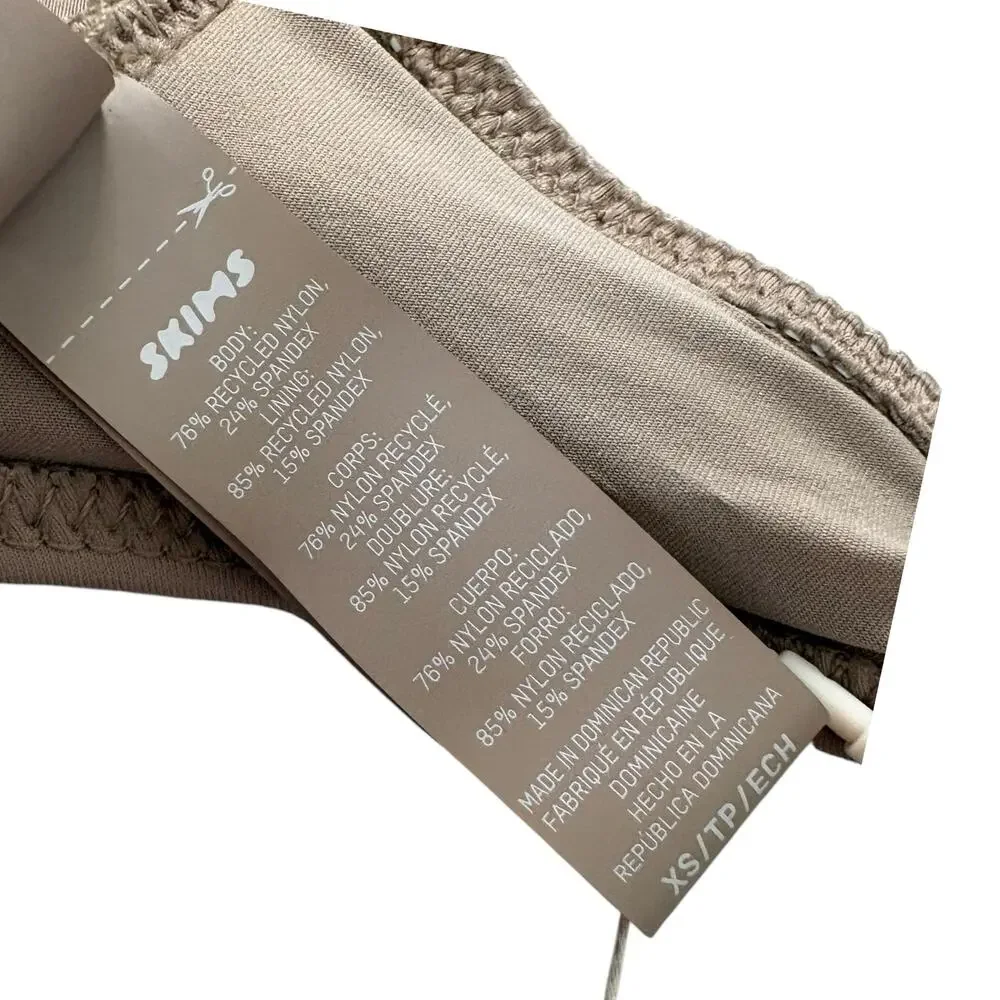SKIMS Recycled Swim Micro Scoop Bikini Top Taupe Desert Resort XS New W  Defect